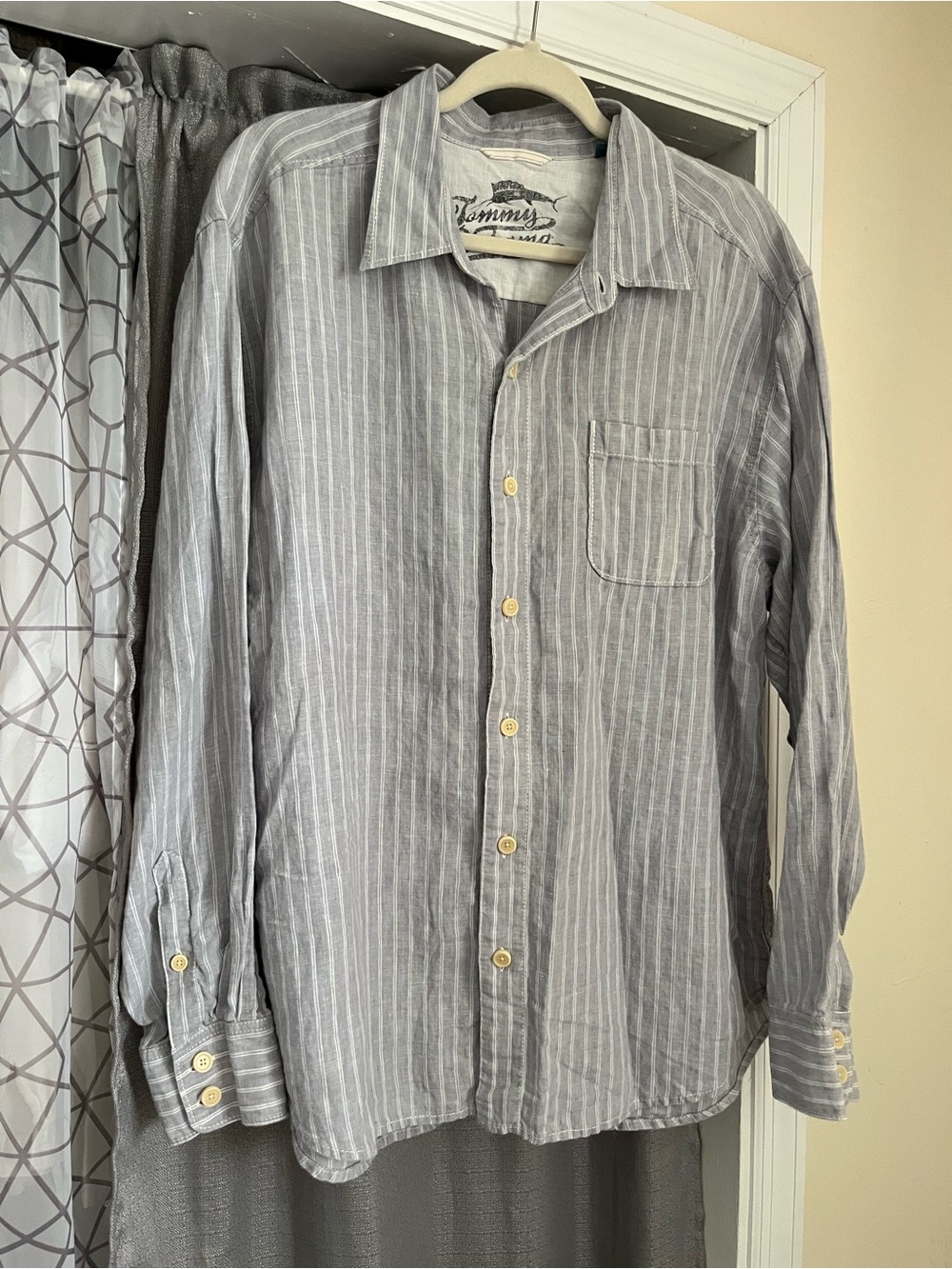 Tommy Bahama Gray Stripe Linen-Blend Men's Button-Down Shirt XL